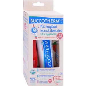 Buccotherm Pack Kit Hygiene Brosse A Dents + Dentifrice Bio Gout Fraise 500 Ppm De Fluor 2-6ans
