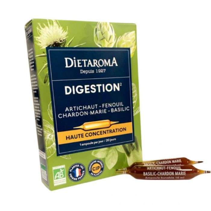 Dietaroma Digestion Bio Artichaut Fenouil Basilic Chardon-marie C.i.p Boite De 20 Ampoules