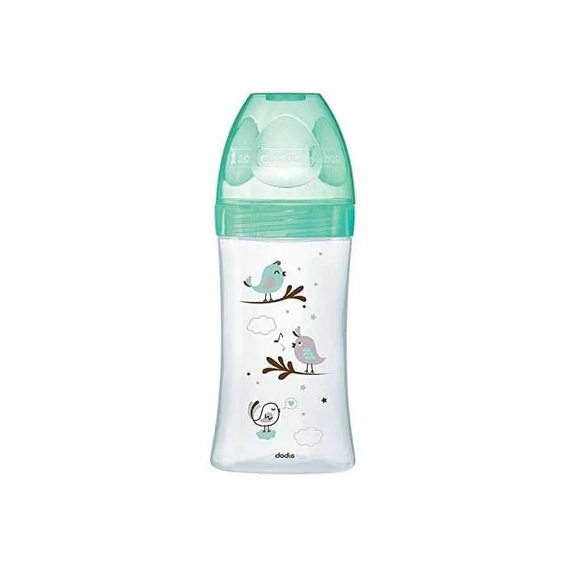 Dodie Biberon Verre Vert Oiseaux Tetine Ronde 3 Vitesse Debit 2 0-6mois 270ml