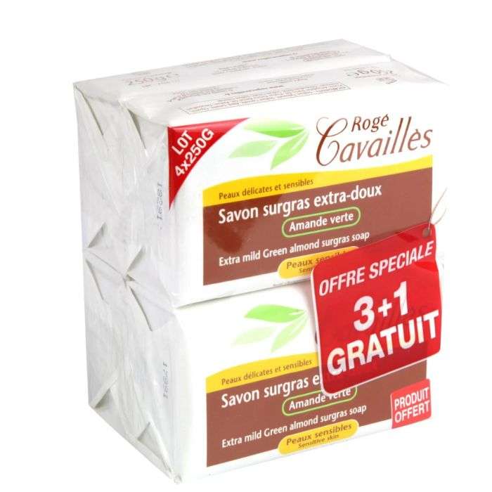Roge Cavailles Savon Surgras Extra Doux Amande Verte 250g*3 + 1 Offert