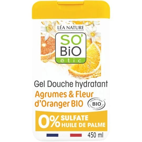 SO BIO GEL DOUCHE HYDRATANT AGRUMES ET FLEUR D’ORANGER BIO 450ML