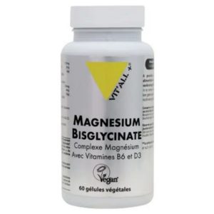 Vitall+ Magnesium Bisglycinate Complexe avec Vitamines B6 & D3 Végan – 60 Gélules