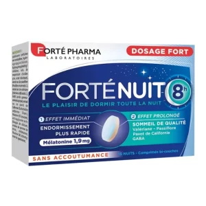 Forté Pharma Forté Nuit 8h (Dosage Fort Effet Prolongé) Mélatonine Endormissement Plus Rapide 1.9mg – 30 Comprimés
