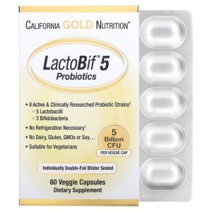 California Gold Nutrition, Probiotiques LactoBif, 5 milliards d'UFC, 60 capsules végétariennes