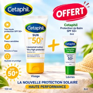 🎁 PACK 🎁 – CETAPHIL – Sun Lotion Gel Spf50- 100ml+Protective Lip Balm Spf50 OFFERT