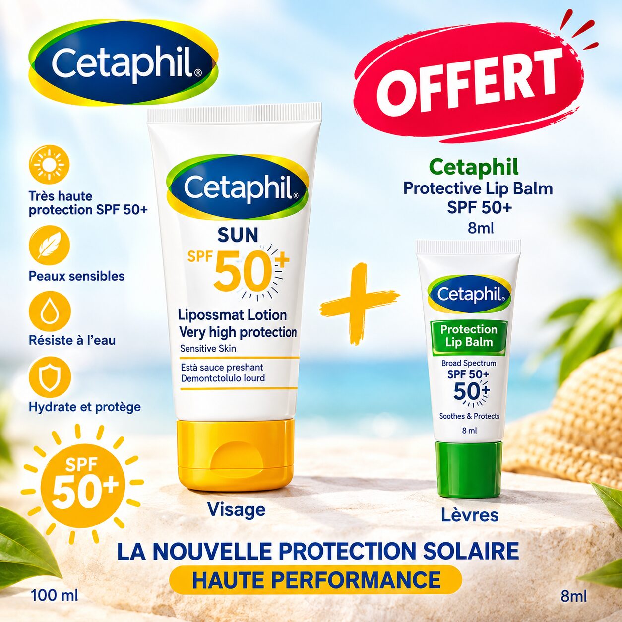 đ PACK đ â CETAPHIL â Sun Lotion Gel Spf50- 100ml+Protective Lip Balm Spf50 OFFERT
